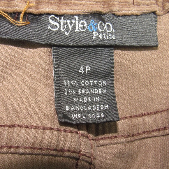 Style & Co Corduroy Pants Size 4 Petite Brown NWT - Picture 3 of 3